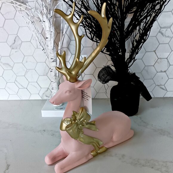 NEW! EXQUISITE 14" TALL PINK & GOLD DEER DECOR - Picture 2 of 5